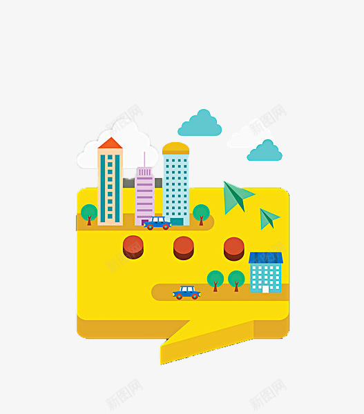 微型城市手绘示意图png免抠素材_新图网 https://ixintu.com 宣传 广告 排气管 气泡框 流畅线条 行驶中的汽车 装饰