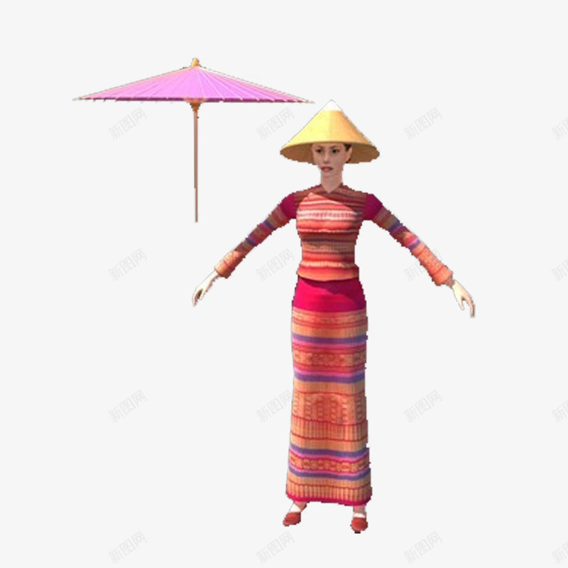 傣族姑娘3d模型png免抠素材_新图网 https://ixintu.com 3D 伞状 傣族 傣族姑娘 姑娘 少数民族 斗笠 服饰 模型 特色