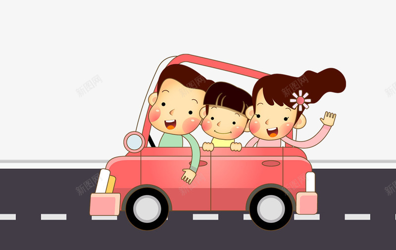 卡通自驾游人物装饰png免抠素材_新图网 https://ixintu.com 卡通人物 外出旅游 小汽车 背景装饰 自驾游 马路