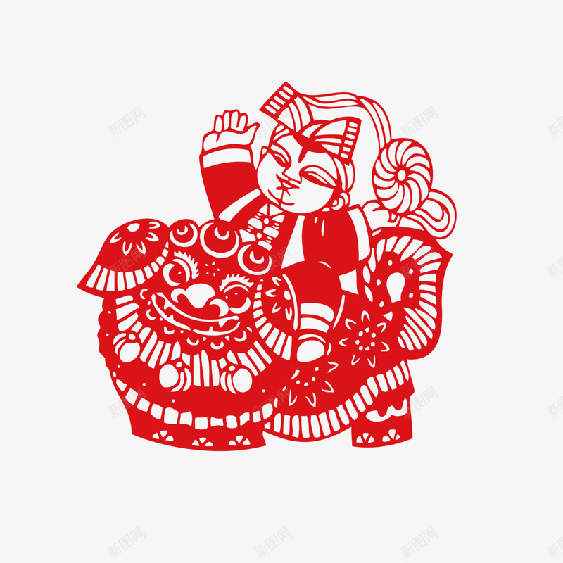 红狮子剪画png免抠素材_新图网 https://ixintu.com 人 剪画 卡通 手绘 毛发 狮子 简图 红色的 装饰