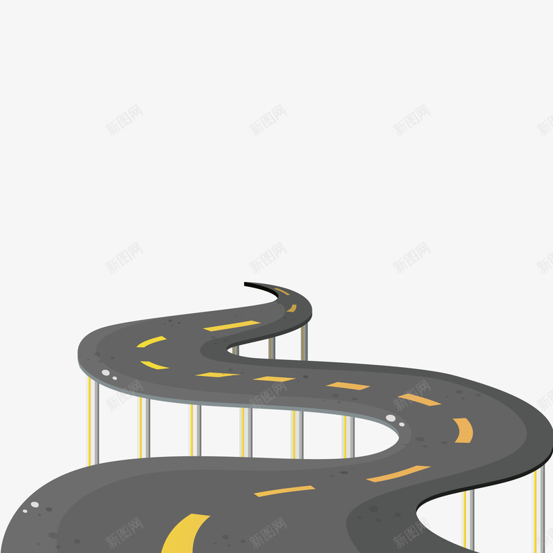 弯曲道路png免抠素材_新图网 https://ixintu.com 卡通 装饰 马路 高速路