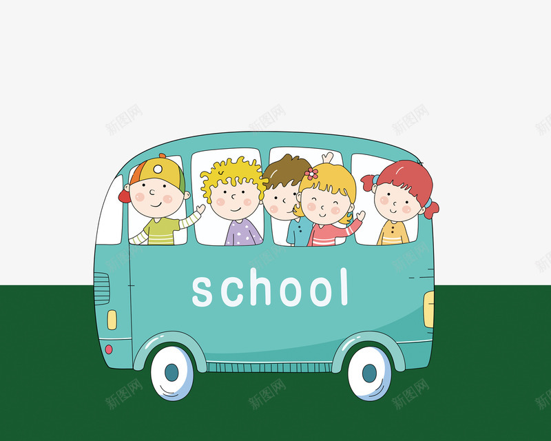 手绘校车psd免抠素材_新图网 https://ixintu.com 交通工具 儿童 卡通人物 小孩子 手绘人物 校车 马路