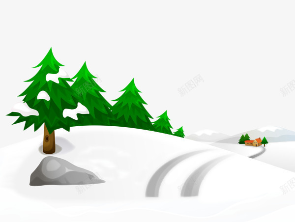 手绘漂亮雪景png免抠素材_新图网 https://ixintu.com 手绘 松树 白雪 背景
