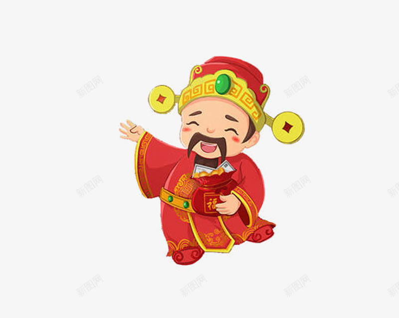 卡通喜气洋洋的财神爷png免抠素材_新图网 https://ixintu.com 人物设计 元宵节 卡通 春节 节日人物 财神爷