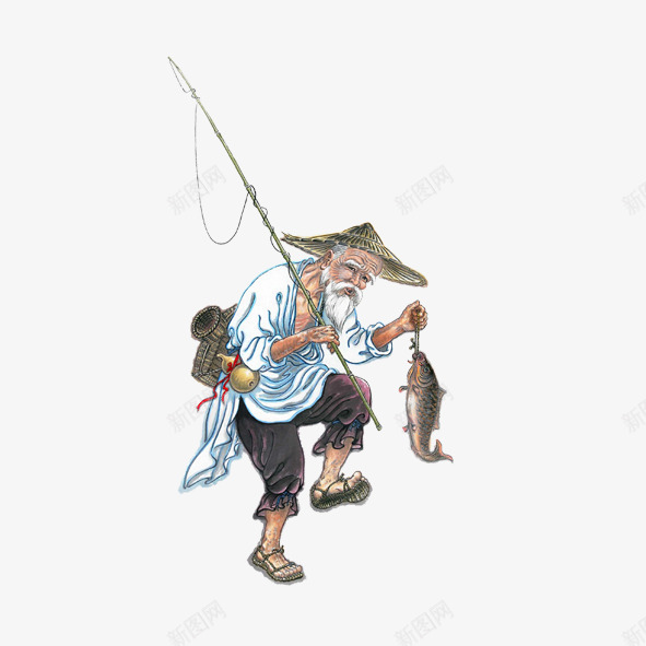 老翁钓鱼psd免抠素材_新图网 https://ixintu.com 墨画 形象 慈祥的爷爷 水墨 老爷爷 老翁 钓鱼