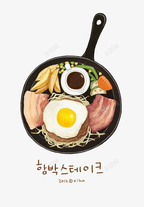 日系食物png免抠素材_新图网 https://ixintu.com 五花肉 平底锅 手绘 煎蛋