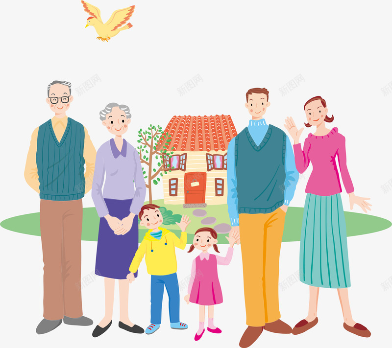 手绘卡通全家福照png免抠素材_新图网 https://ixintu.com 一家亲 亲爱的爸爸妈妈 全家福 全家福照片 卡通人物形象设计 温馨全家福 爷爷奶奶 爸爸妈妈 老夫老妻