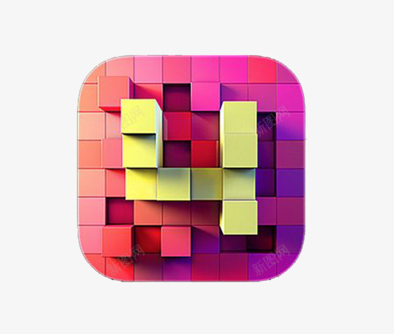 凹凸立体式图标png_新图网 https://ixintu.com 渐变 红色 结构构成 黄色