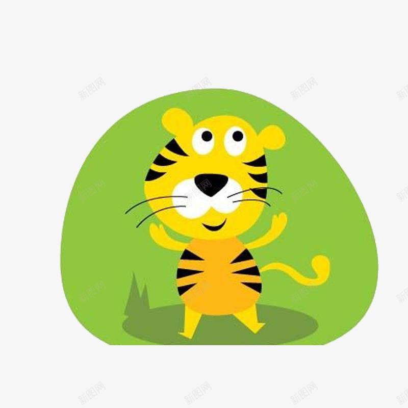 绿底小老虎卡通形象png免抠素材_新图网 https://ixintu.com 动物 卡通 小老虎 简笔画 虎年简笔画矢量图