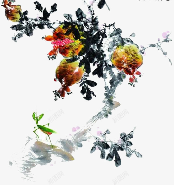 手绘石榴树水墨画png免抠素材_新图网 https://ixintu.com 手绘 水墨画 石榴树 石榴树平面图 石榴树画