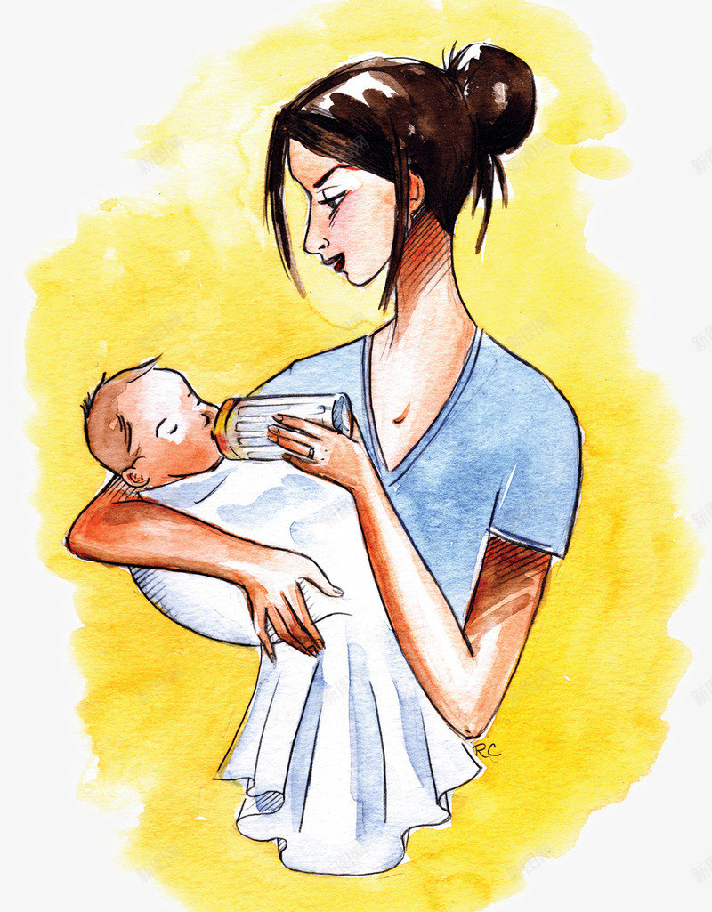 母亲婴儿插画png免抠素材_新图网 https://ixintu.com 婴儿喝奶 母亲 温馨 襁褓