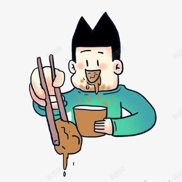 卡通手绘吃土男孩png免抠素材_新图网 https://ixintu.com 卡通 吃土 吃货 杯子 男孩 筷子 脏兮兮