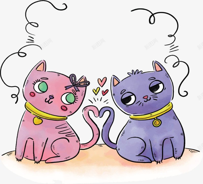 手绘七夕节情侣猫咪矢量图ai免抠素材_新图网 https://ixintu.com 七夕节 情人节 情侣 情侣猫咪 猫咪情侣 矢量png 矢量图