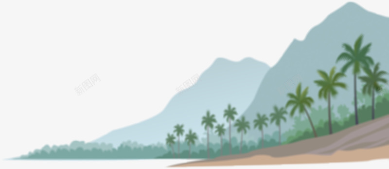 插画美景唯美山峰椰树png免抠素材_新图网 https://ixintu.com 山峰 插画 椰树 美景