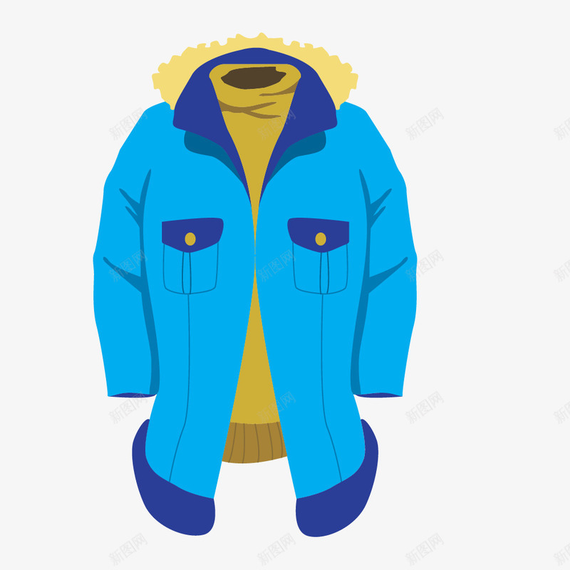 毛衣跟棉袄png免抠素材_新图网 https://ixintu.com 戴帽 手绘 搭配 服饰 棉袄 毛衣 水墨 蓝色的