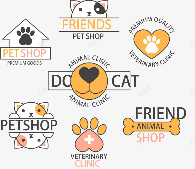 宠物商店图标矢量图ai_新图网 https://ixintu.com 商标 图标 宠物 标签 矢量图