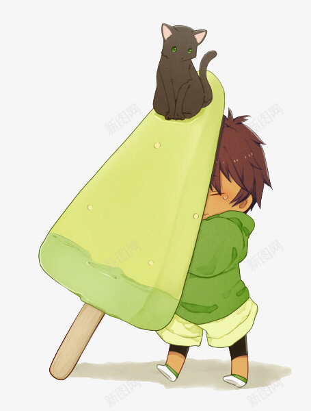 Q版冰棍与小男孩png免抠素材_新图网 https://ixintu.com 冰棍 卡通 可爱 手绘 日系 萌