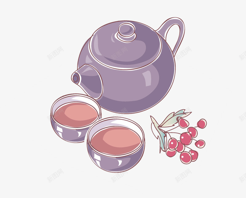 卡通手绘茶具图png免抠素材_新图网 https://ixintu.com PNG装饰 卡通 手绘 杯子 茶壶 茶水 茶道
