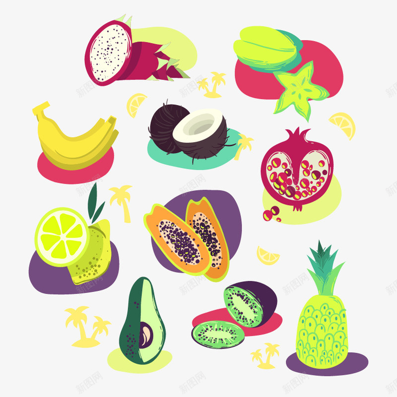 卡通手绘水果矢量图ai免抠素材_新图网 https://ixintu.com 卡通 木瓜 水果 火龙果 牛油果 石榴 菠萝 矢量图