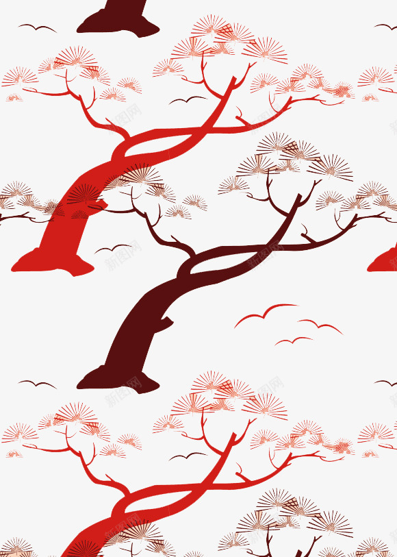 松针png免抠素材_新图网 https://ixintu.com 松树 海鸟 装饰画