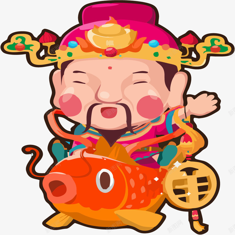 红色新年鲤鱼与财神爷矢量图eps免抠素材_新图网 https://ixintu.com 新年稀奇 红色 财神爷png 鲤鱼 矢量图