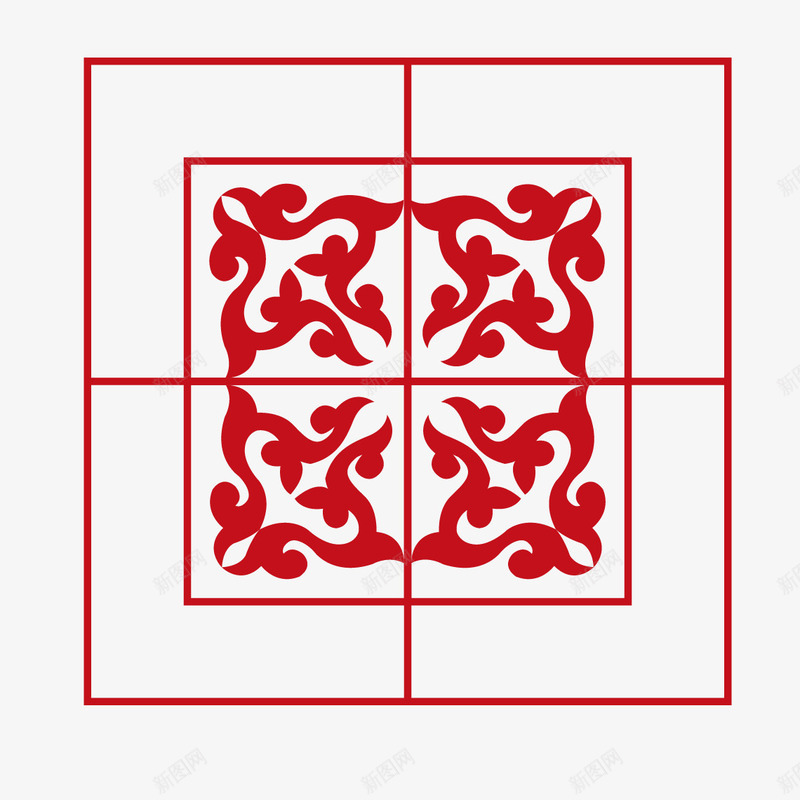 红色花边边框png免抠素材_新图网 https://ixintu.com 田字框 红色 细线 花纹边框 边框