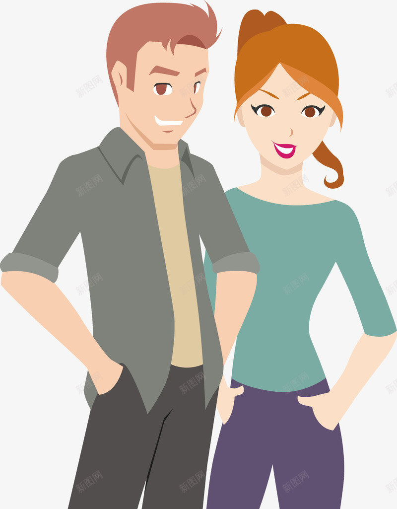 站一起的情侣png免抠素材_新图网 https://ixintu.com 卡通人物 女孩 男生 附近的人