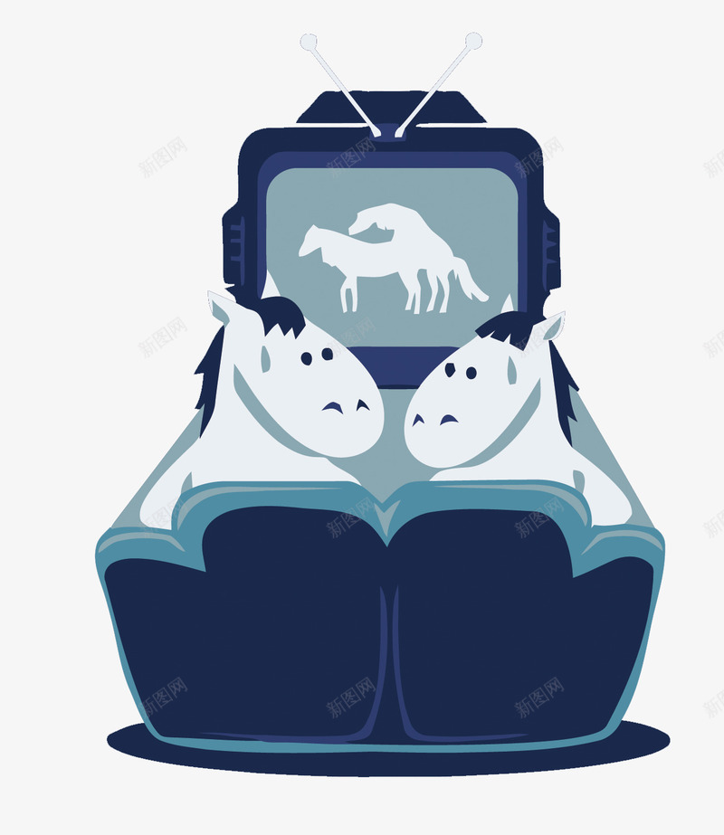 看电视的小马png免抠素材_新图网 https://ixintu.com PNG PNG免费下载 PNG图片 电视 蓝色 马