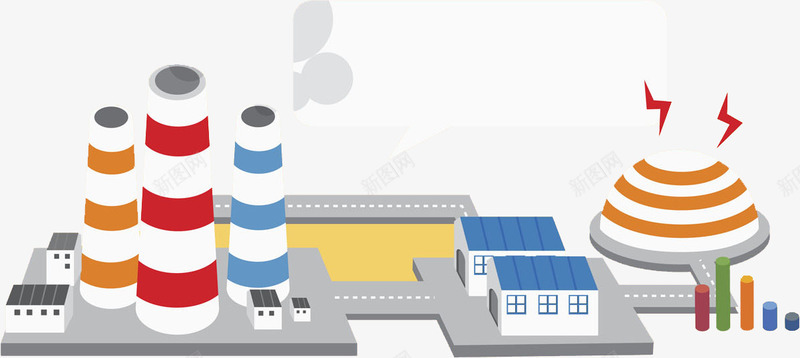 手绘工厂png免抠素材_新图网 https://ixintu.com 公路 创意 卡通 工厂 手绘 水彩 生产 高塔