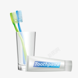 卡通手绘牙刷牙膏杯子图矢量图素材