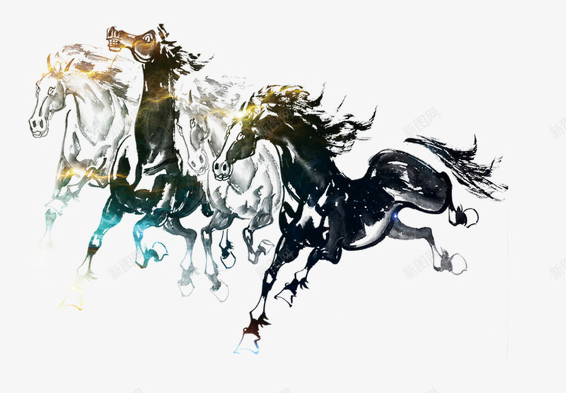 水墨画奔驰的骏马png免抠素材_新图网 https://ixintu.com 奔驰 形象 水墨画 骏马 黑色