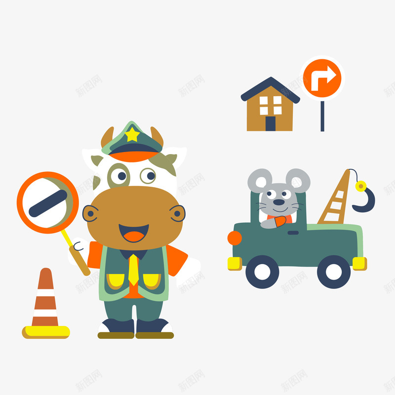 卡通可爱交通警察矢量图ai免抠素材_新图网 https://ixintu.com PNG交通 PNG奶牛 交通 交通PNG 交通警察卡通 奶牛 奶牛PNG 矢量图
