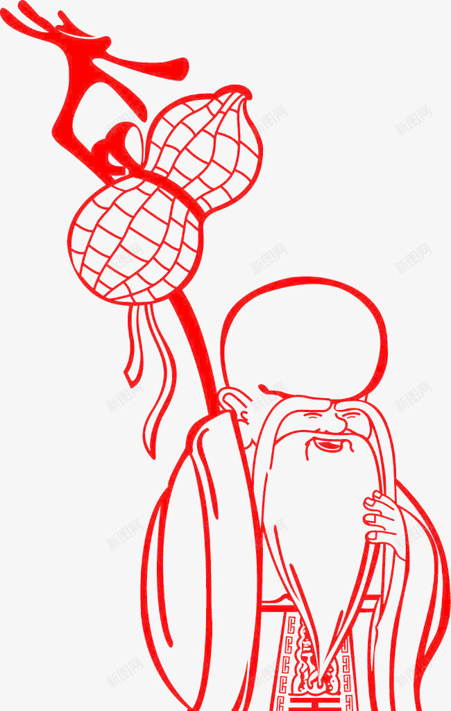 红色福禄寿卡通线条png免抠素材_新图网 https://ixintu.com 元素 卡通 形象 福禄喜 福禄寿 红色