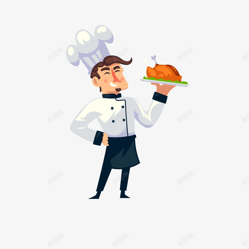 黑白色端菜肴的卡通厨师矢量图ai免抠素材_新图网 https://ixintu.com 卡通厨师 厨师 厨师形象 白色 端菜肴 黄色 黑色 矢量图
