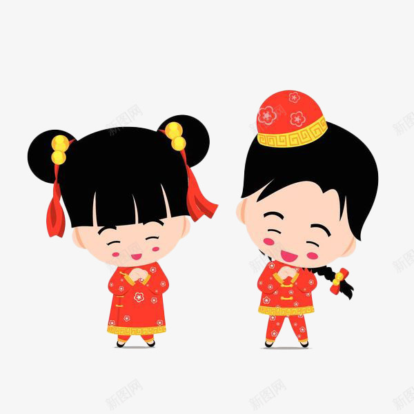 卡通手绘红色拜年人物png免抠素材_新图网 https://ixintu.com 中国风 卡通 扁平化 拜年 旗袍 服饰 民国风 红色手绘