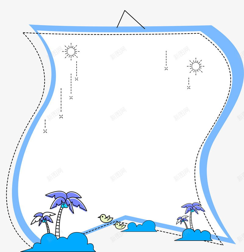 蓝色椰树边框矢量图ai免抠素材_新图网 https://ixintu.com AI 卡通 手绘 椰树 线条 蓝色 边框 矢量图