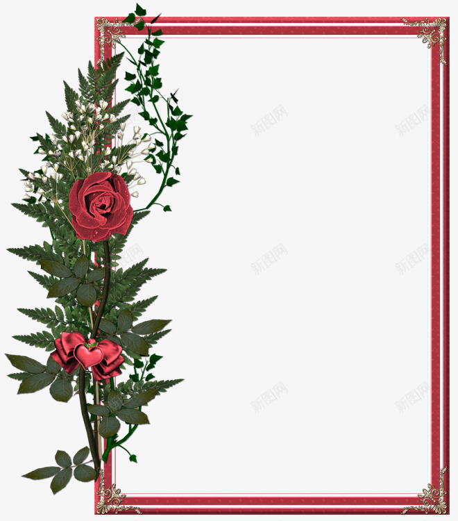 红色玫瑰花装饰简约边框png免抠素材_新图网 https://ixintu.com 植物装饰花朵 玫瑰花 简约边框 红底色边框