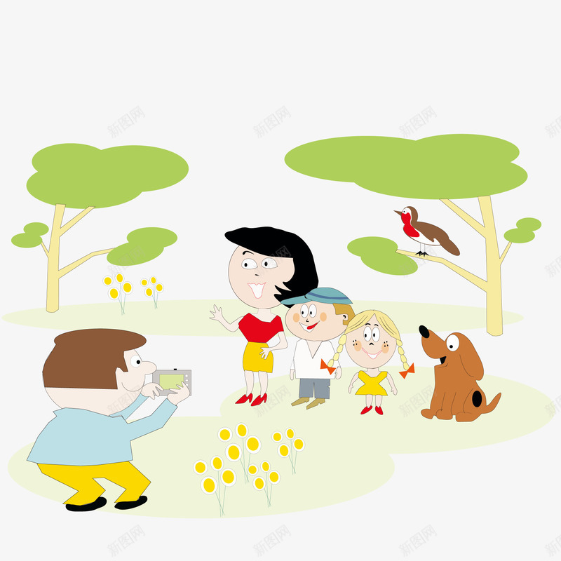 卡通拍照的家庭人物矢量图ai免抠素材_新图网 https://ixintu.com 人物设计 公园 家庭 拍照 拍照小人 温馨 玩耍 矢量图