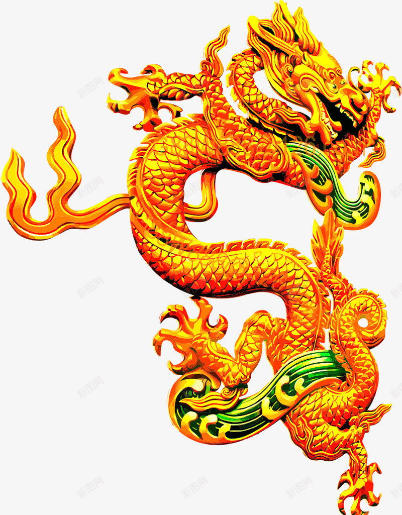 中国风金黄腾龙形象png免抠素材_新图网 https://ixintu.com 中国风的龙 平面龙素材 金黄的龙 龙矢量