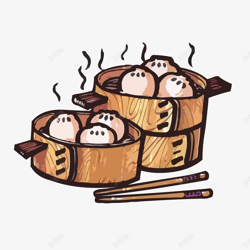 卡通手绘包子矢量图ai免抠素材_新图网 https://ixintu.com 中式美食 包子设计 卡通 手绘 美食 蒸笼 食物 矢量图