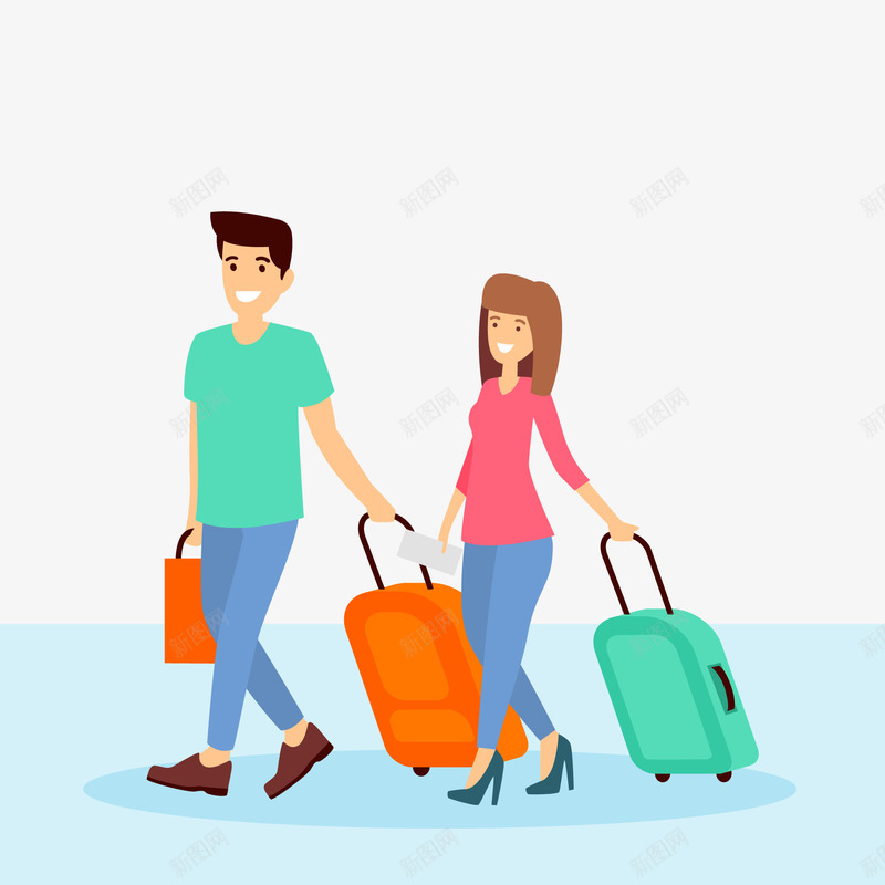 扁平化旅游男女人物矢量图ai免抠素材_新图网 https://ixintu.com 人物设计 出游 国庆出游季 旅游 行李箱 矢量图