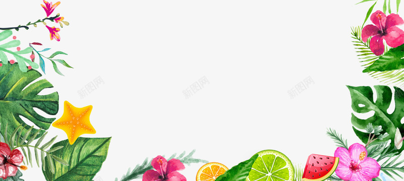 夏天花草植物装饰边框psd免抠素材_新图网 https://ixintu.com 二十四节气 叶子 夏天 小清新 手绘 插画 文艺 绿色 绿草 花朵 边框