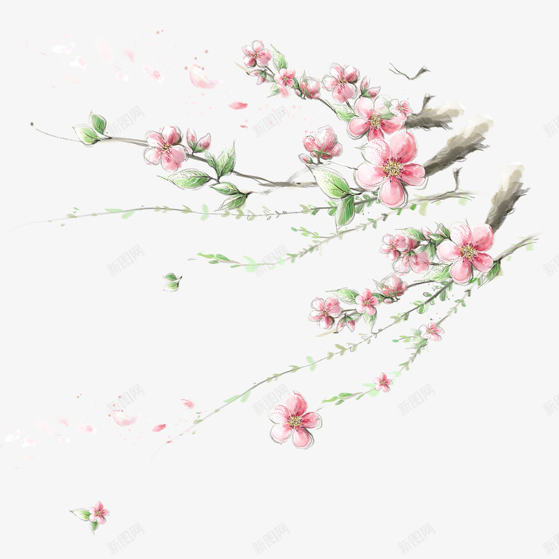 手绘唯美小清新桃花png免抠素材_新图网 https://ixintu.com PNG 唯美 小清新 手绘 桃花