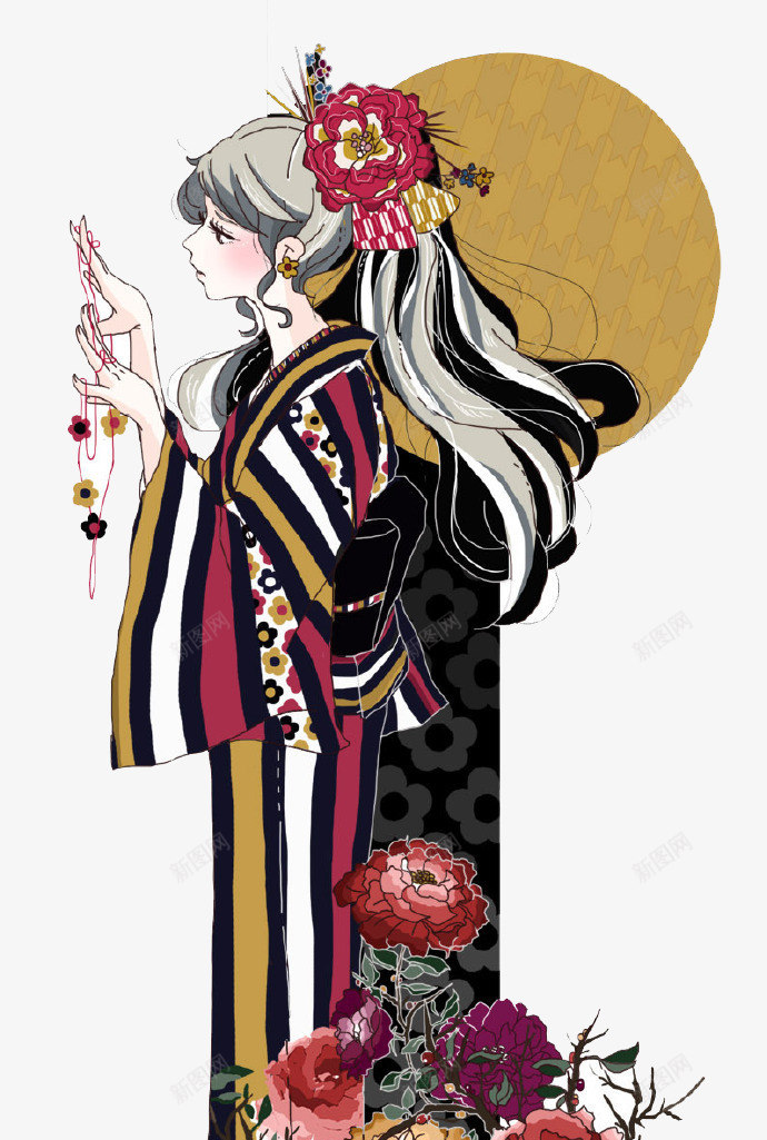 卡通和服美女png免抠素材_新图网 https://ixintu.com 侧面 和服 日本女孩 美女