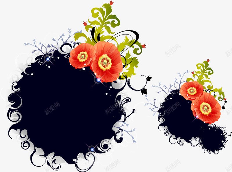 时尚花朵花纹元素矢量图ai免抠素材_新图网 https://ixintu.com 叶子 墨迹 底图 梦幻 模板 素材 素材元素 背景 花朵 花纹 花边 藤蔓 矢量图