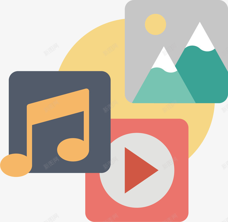 音乐视频按钮矢量图ai免抠素材_新图网 https://ixintu.com 几何图形 卡通手绘 暂停符号 矢量图 视频打码贴纸 音乐符号