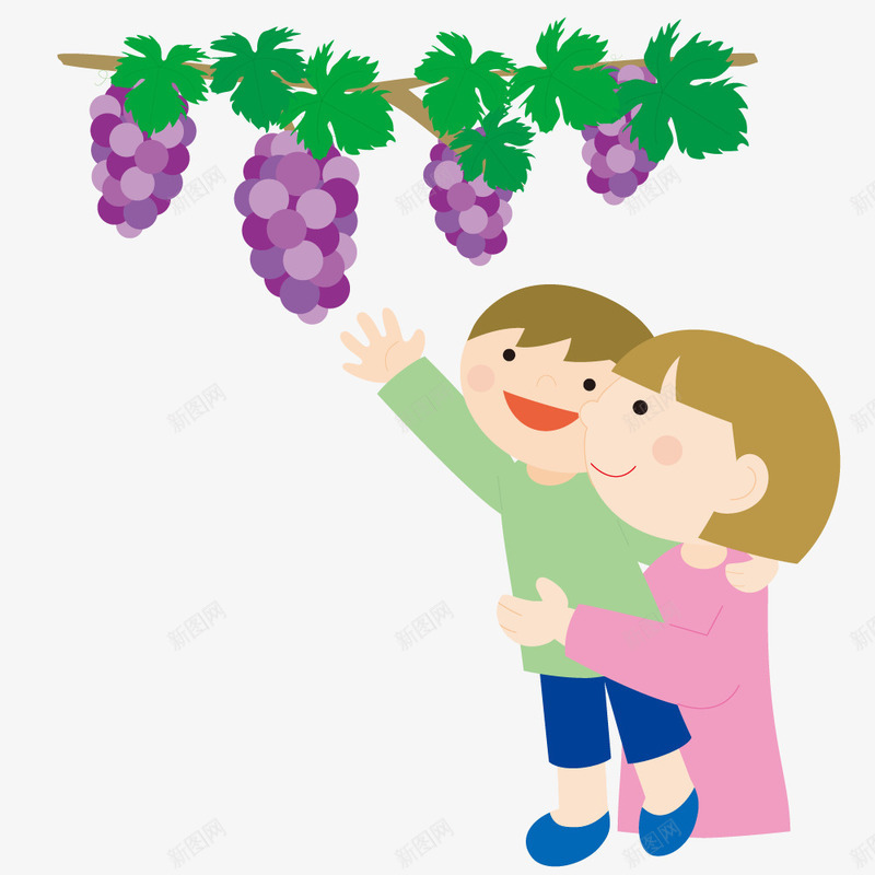 葡萄架下的卡通母子png免抠素材_新图网 https://ixintu.com 免抠图 卡通提子 叶子 妈妈 孩子 效果图 母子 葡萄 装饰图 装饰画