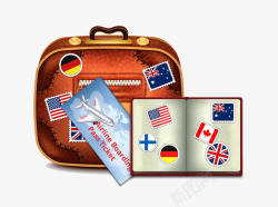 护照模板护照机票和行李箱插画高清图片