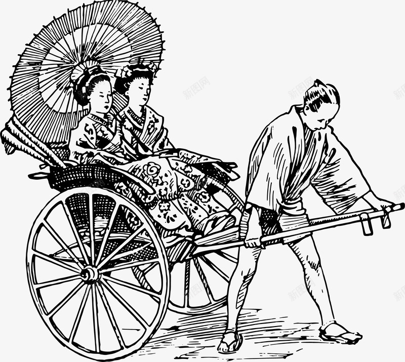 拉车矢量图ai免抠素材_新图网 https://ixintu.com 人物 复古 拉车 日本文化 日本美女 绘画 矢量图