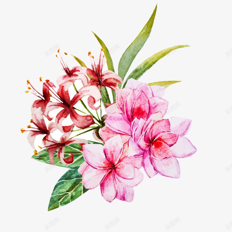 手绘鲜花png免抠素材_新图网 https://ixintu.com 叶子 唯美 小清新 手绘 粉色 绿色 装饰 鲜花素材